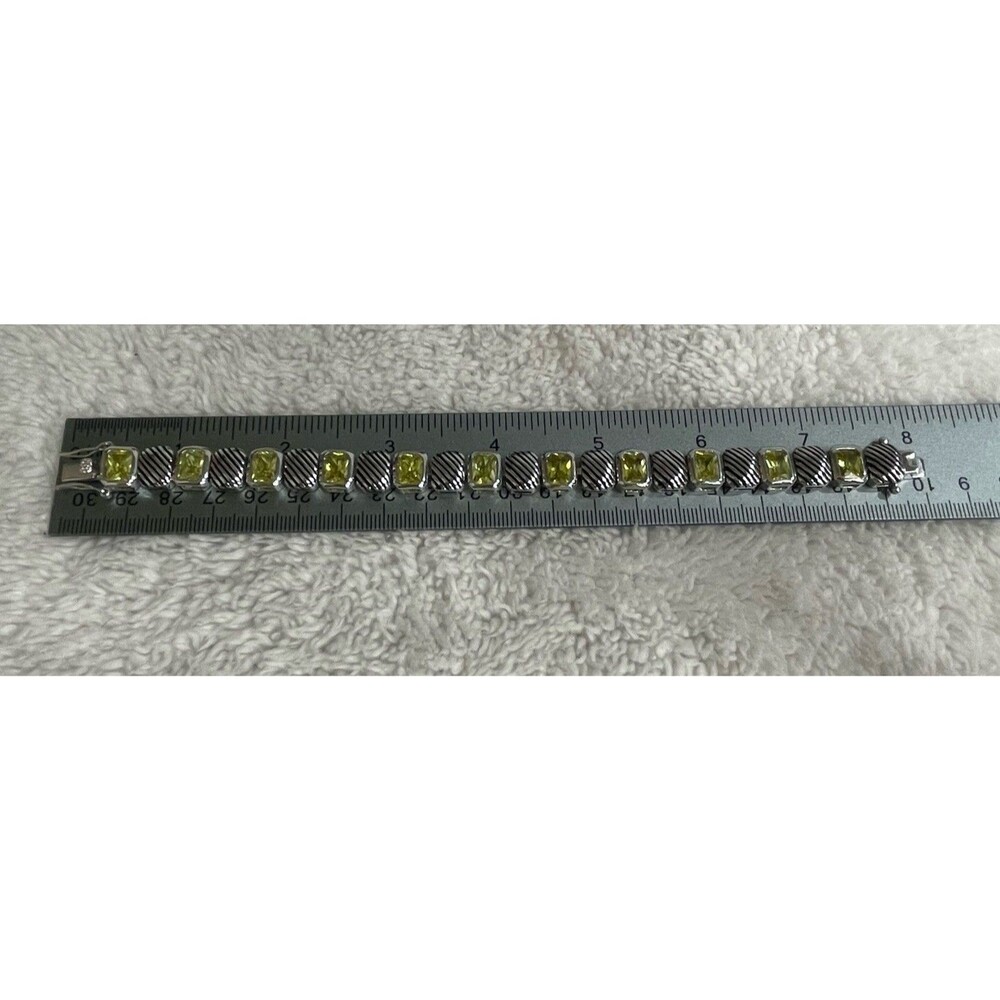 PARK LANE TWO TONE CUSHION OLIVINE CZ 7.5" TENNIS BRACELET DOUBLE SAFETY - Picture 5 of 5